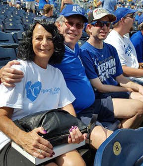 Nan Kanter and family sitting in the Buck O'Neill seats at a Royals game.