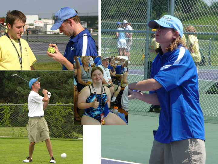 A collage of four photos of Special Olympians