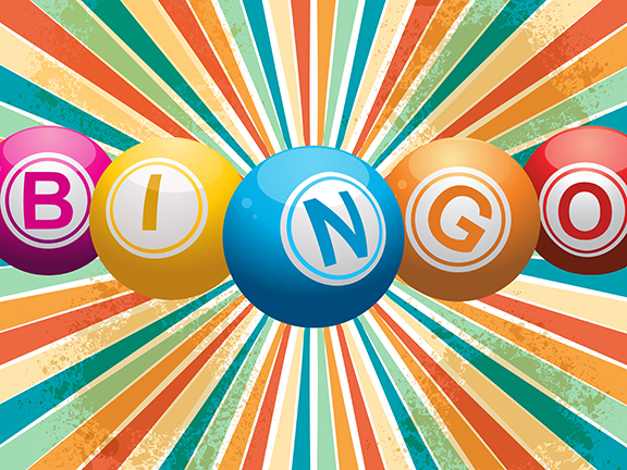 Starburst background with colorful BINGO balls.