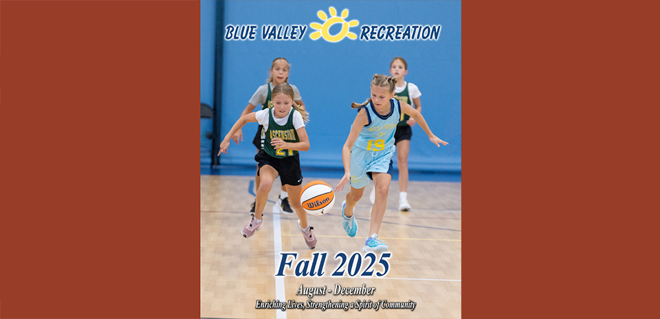 Cover photo of fall digital guide showing two female basketball players running for a loose ball.