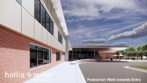 Rendering of the exterior of the Activity Center that shows the new second story addition.