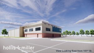 Rendering of the outside of the Activity Center with the new second story addition.