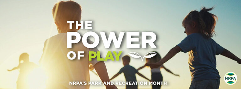 Kids playing with Park & Rec Month Celebration text